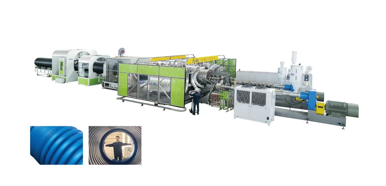 Horizontal pressure water-cooled double-wall corrugated pipe production line